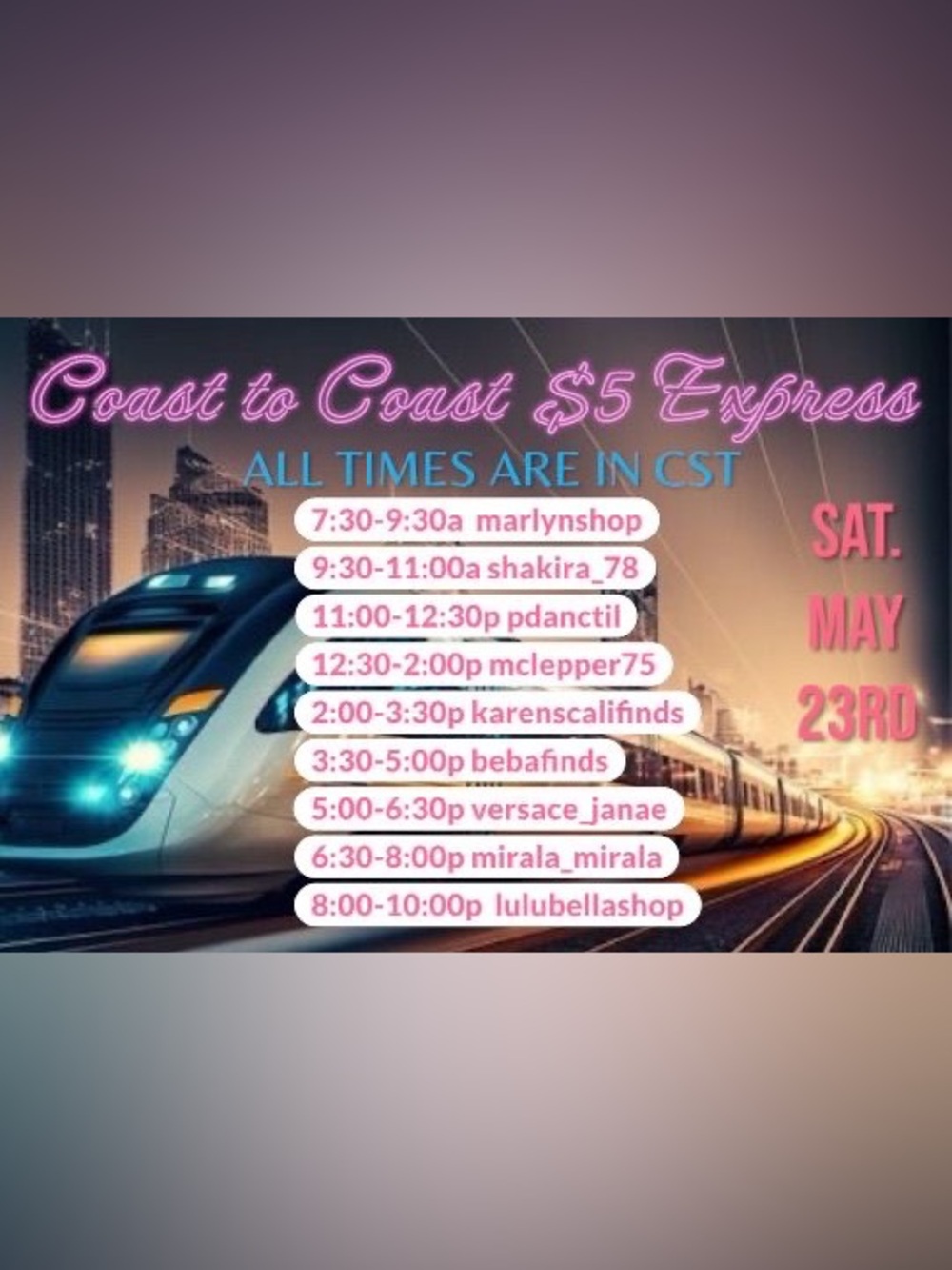 Join me May 23 ,$5 STARTS COAST TO COST TRAIN SHOW!